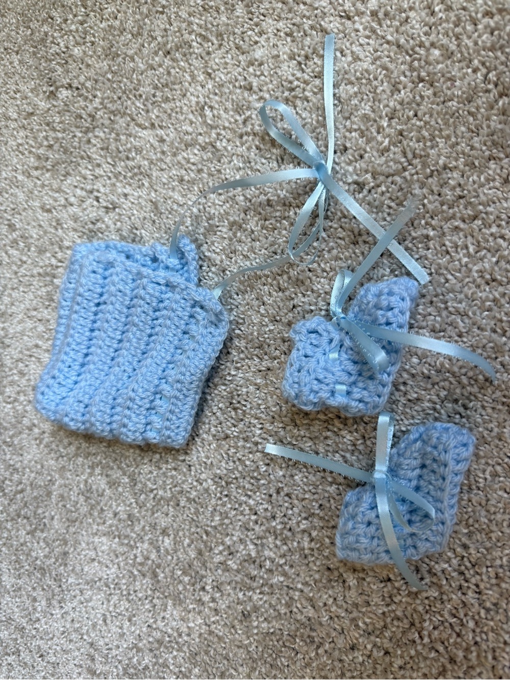 Handmade Light Blue Crochet Baby Booties and Hat Set